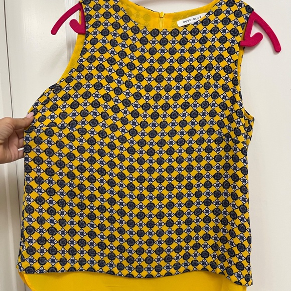 Rose + Olive Sleeveless Yellow Blue Geometric Print Blouse S - Picture 7 of 11